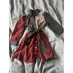 Polo Ralph Lauren Girls Plaid Patchwork Shirt Dress Belted Long Sleeve Preppy